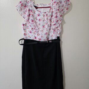 Belted colorblind black and floral dress